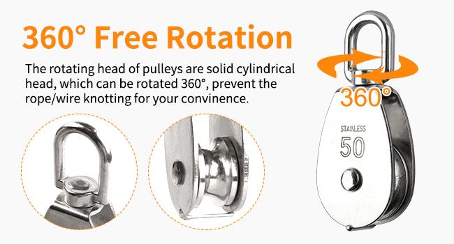 10 Pcs M50 Single Pulley Block, 304 Stainless Swivel Pulley| Wire Rope Pulley Wheel with Rotatable 360° Pulley and Rings Duty and Rope Pulley Block for Rope Lifting