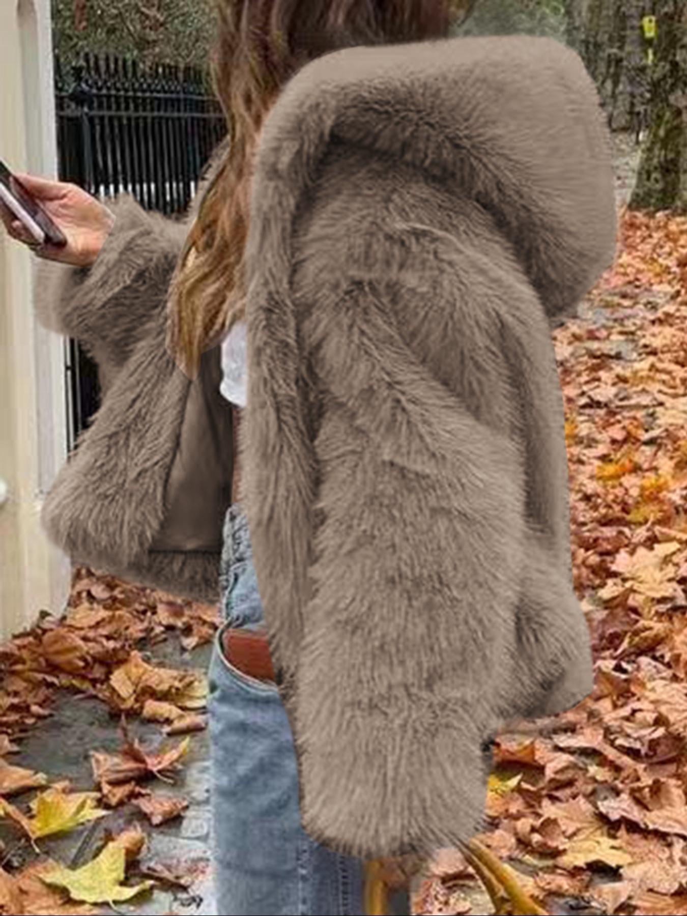 Women's Casual Faux Fur Hooded Jacket, Short Fall & Winter Coat, Medium-Weight with a Luxe Feel, Fitted Design