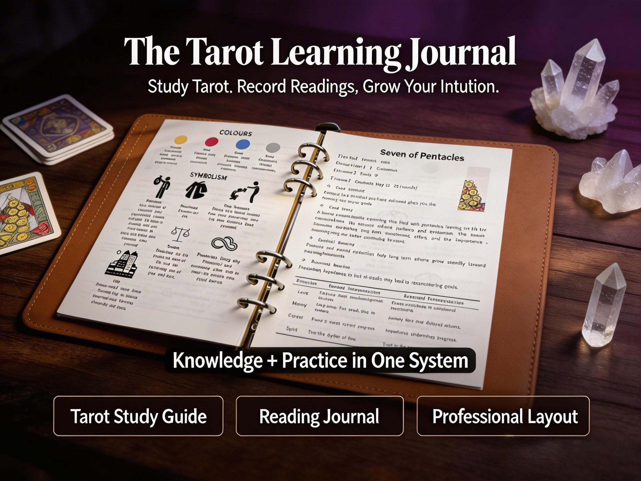 Retro Tarot Study Notebook | A5 | Linen-textured Loose-leaf Journal | Portable with 78 Card Reference Sheets | Includes 40 Replacement Pages
