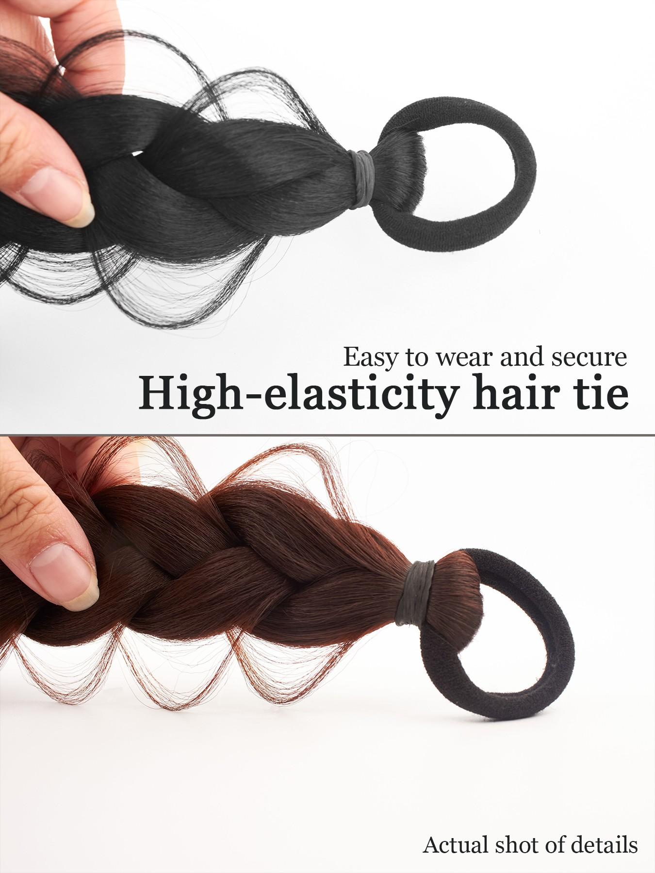 Synthetic Braided Ponytail Extensions, Boxing Braid Wraparound Ponytail, 28 Inch Three Strand Hair Extension, Elastic Hair Tie