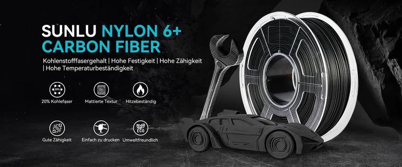 SUNLU PA12-CF Nylon Ultra-Strong Filament 1KG  - Carbon Fiber Reinforced for Aerospace Frames, Durable Outdoor Gear & Precision Engineering