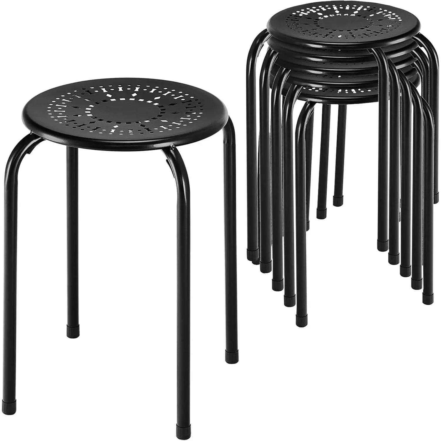 Stackable Stools Set of 6, No Assembly 17.5" Height Stacking School Chairs for Kids Adults, Portable Metal Nesting Stools, Flexible Seating for Classroom Middle School, Office, Small Space