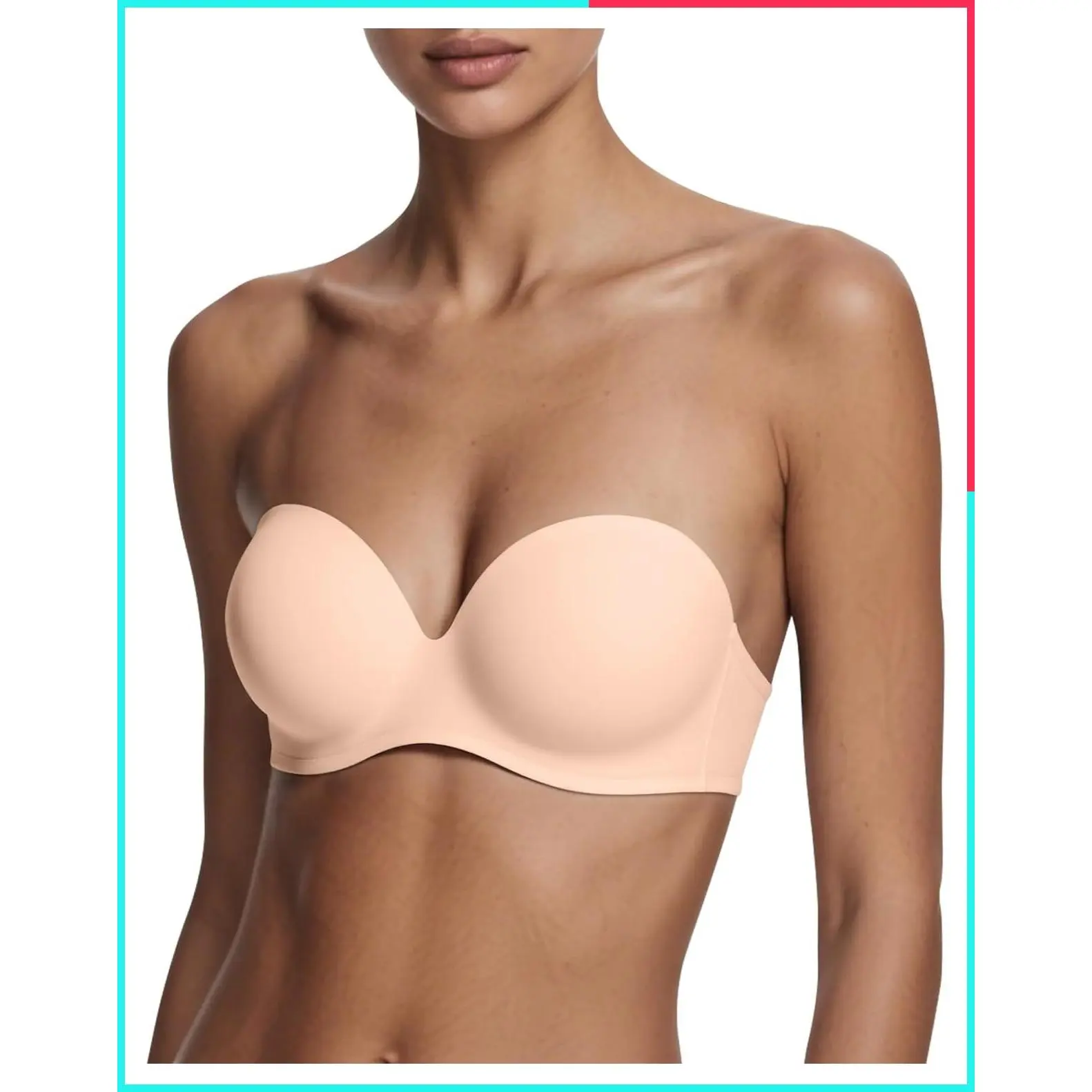 Strapless Underwire Push Up Plunge Bra for Women with Full Coverage Support, T-Shirt Bra with Extender