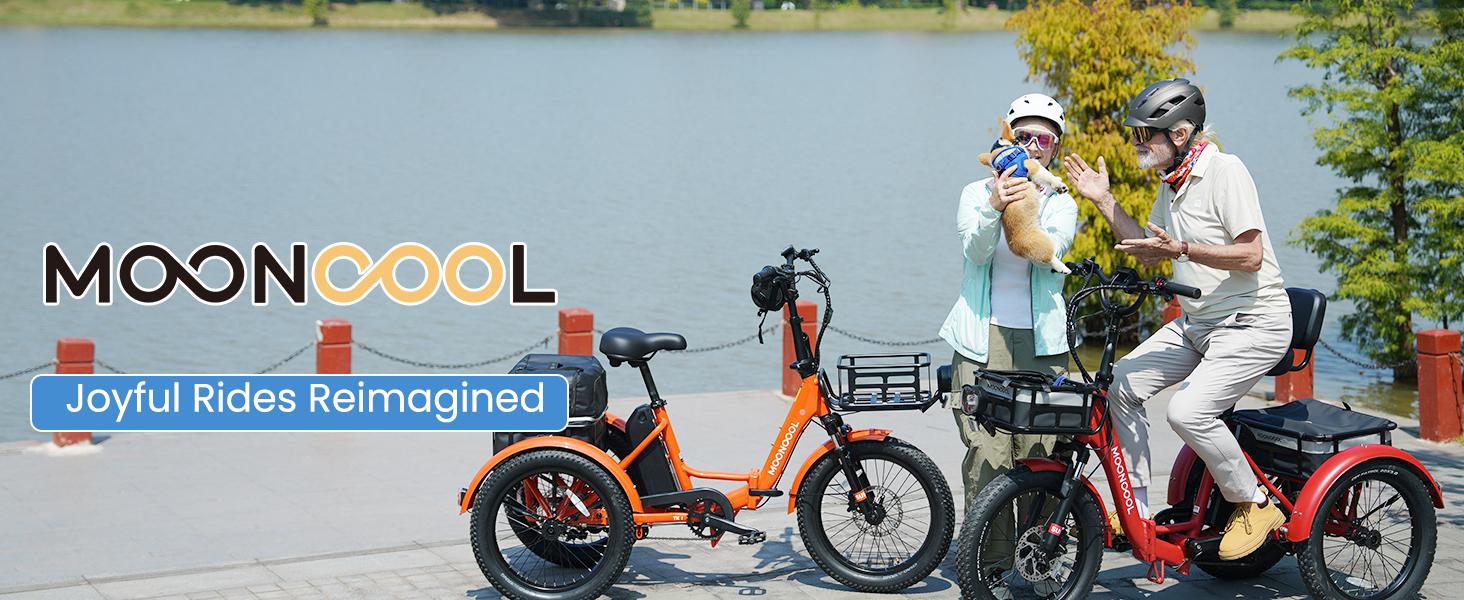 MOONCOOL TK1 Folding Electric Tricycle with Rack Bags , 750W Motor 48V Foldable Ebike Electric Trike for Adults, 20" Fat Tire 3 Wheel Electric Bicycle with Front & Rear Baskets