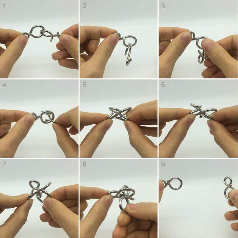 Metal Wire Brain Teaser Montessori Puzzles Ring Toy Set 7.08''×5.9" 24-Piece Logic Game Solution Interlock Educational Stress Relief Portable Durable Gift for Kids Teens Adults