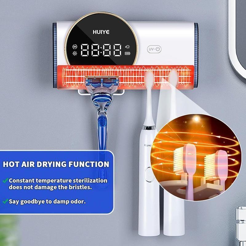 2026 Upgraded Bathroom Toothbrush Holder, Infrared Toothbrush Sanitizer, Wall-Mounted Design, Compatible with Various Toothbrush Sizes, Features Air-Drying Function, Equipped with an LED Smart Display