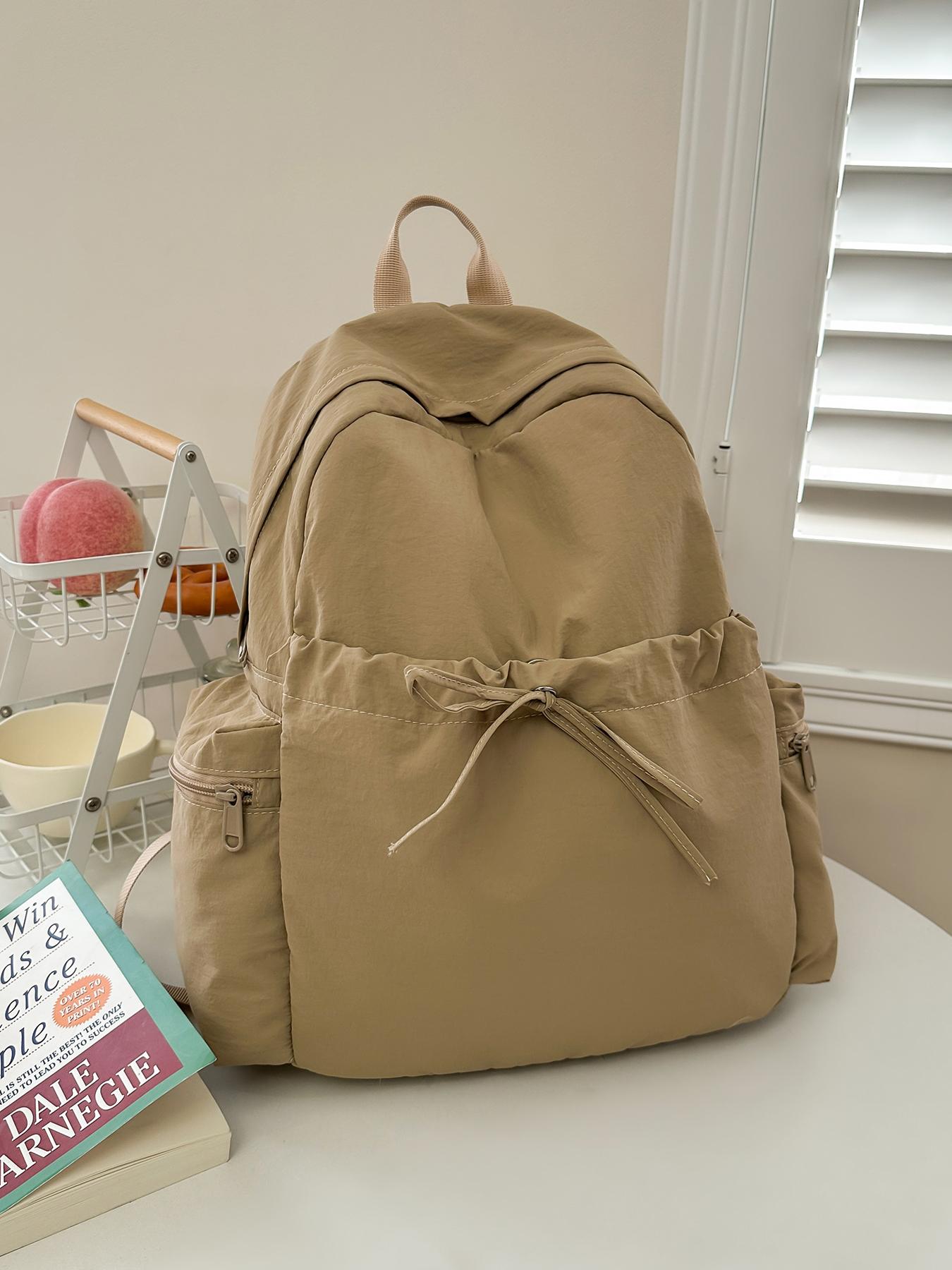 1pc Women's backpack with solid color and clean color, zipper closure, fashionable and versatile, casual and simple, suitable for students to go to school, campus travel, work and commuting, women's backpack, Casual Lightweight Backpack