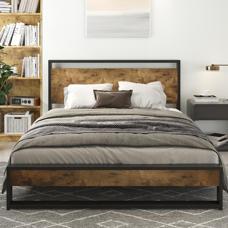【Clearance】MUTICOR Modern Metal Platform Bed Frame with Wood Headboard 【Frame Only No Mattress】Twin/Full/Queen Size, Thickened Frame, No Box Spring Needed, Black#TikTokShopBlackFriday #ChristmasGifts