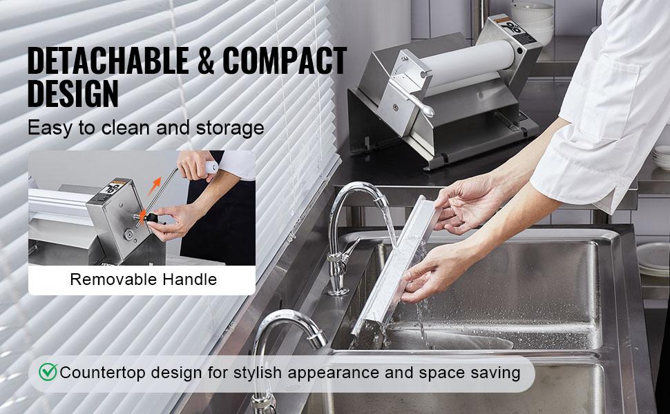 Manual Dough Sheeter Machine, Puff Pastry Sheeter and Fondant Roller, Removable Handle, Panel, Roller for Easy Cleaning, Max 1/2 inch Adjustable Thickness, for Home or Small Commercial Kitchens