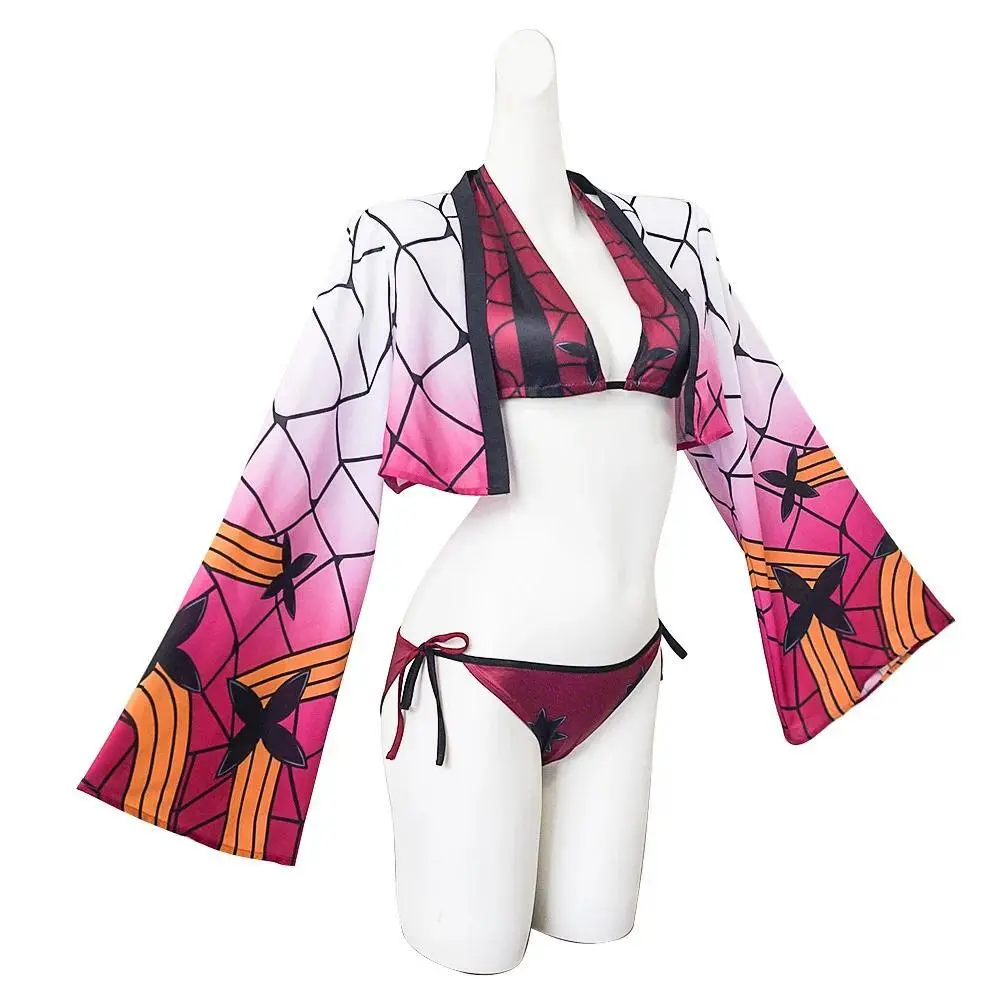 Sexy Anime Arc Daki Cosplay Swimwear Costume Kimetsu No Yaiba Bikini Set with Cover Swimsuit 3 Piece Bathing Suit Halloween
