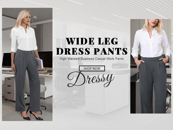 Dlooda Womens Wide Leg Dress Pants Stretchy High Waisted Work Pants Business Casual Office Trousers with Pockets