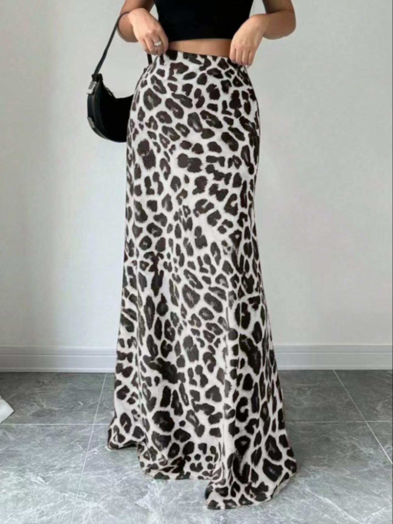 Women's Fashion Leopard Print Skirt, Versatile High Waist A-Line Midi Skirt, Casual Elegant Ladies' Clothing for All Seasons