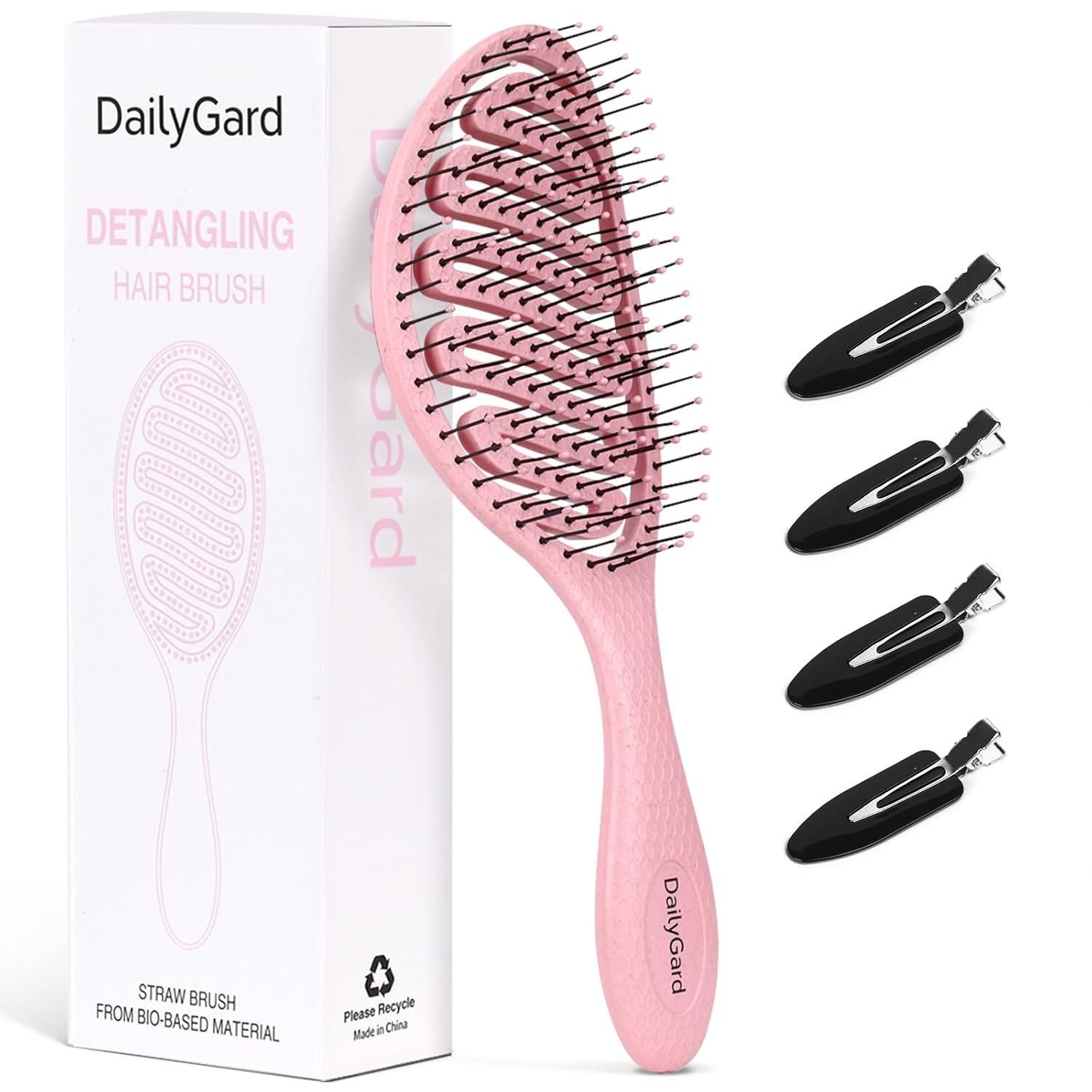 Ventilated Detangling Hair Comb with Random Section Clips, Ideal for Wet/dry Hair, Curl/wave/strand Types, Anti-Knot, Blowout, Scalp Massage