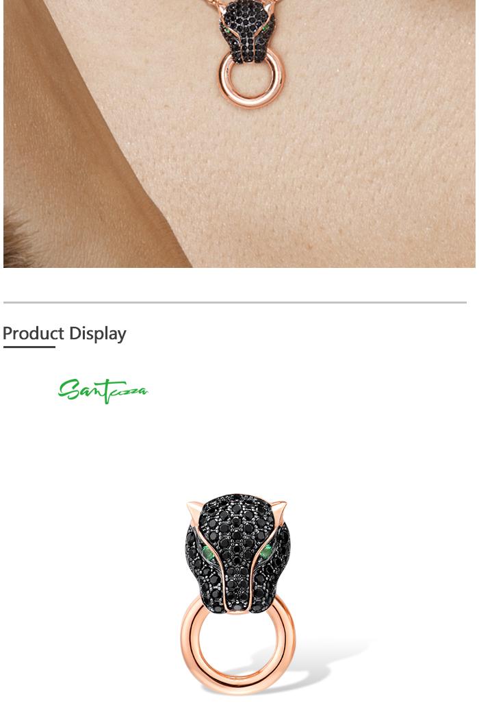 SANTUZZA 925 Silver Lab Created Green And Black Spinel Leopard Pendant Without Chain Fine Jewelry