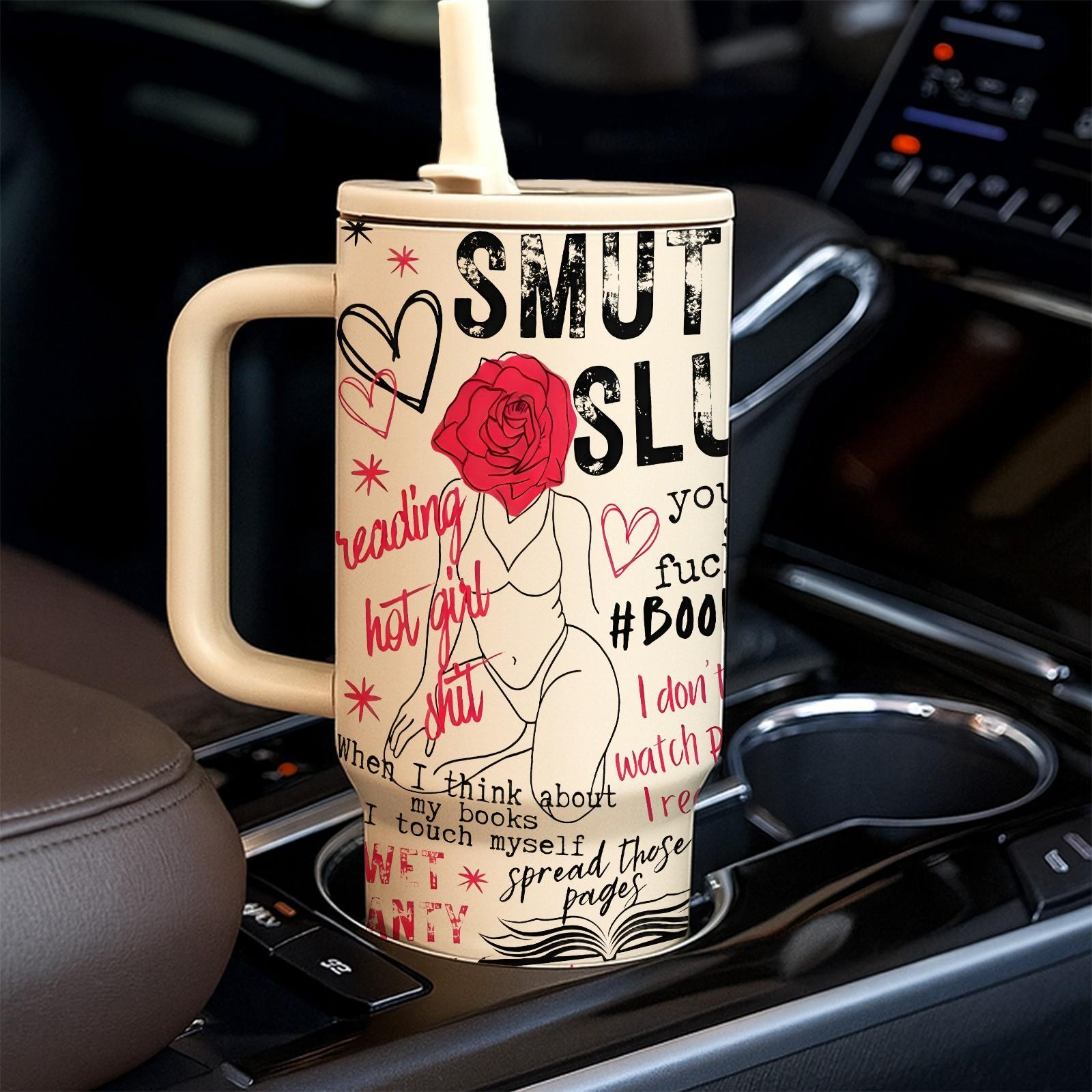 1 Pc 40oz Insulated Mug With Handle And Straw Lid, Double Wall Vacuum Cup, Leak Proof Large Capacity Thermal Mug, Keeps Hot 12 Hours Cold 24 Hours, Smut Book Club Dark Rose Heart Print, Gift For Women Men, Valentine Holiday Car Cup, Tumbler
