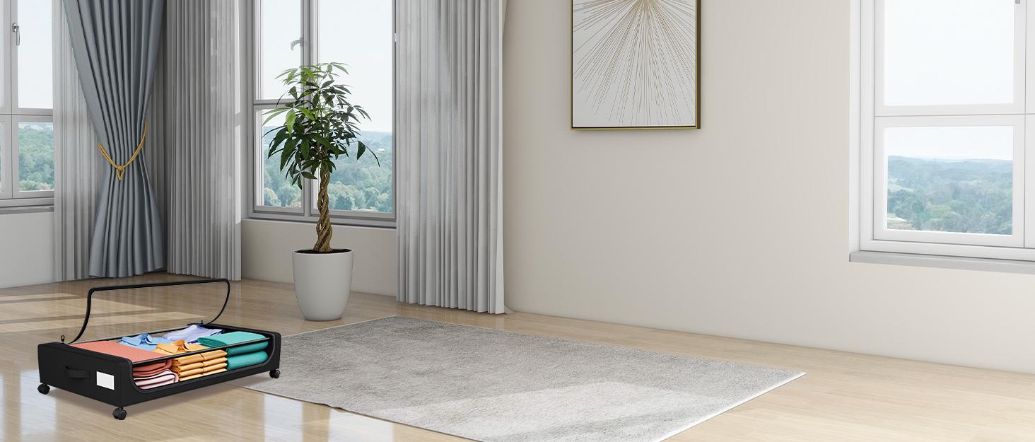 Under Bed Storage with Wheels, UnderBed Storage Containers with Clear Lid and Handles, XXL 60L Under the Bed Storage Bins Drawers for Clothes,Blankets,Shoes,Books (BLACK, 2 PACK)