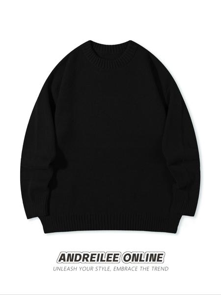 Men's Solid Color Crew Neck Sweater, Casual Fashion Long Sleeve Jumper for Fall & Winter, Men's Knitwear for Daily Wear, Tops