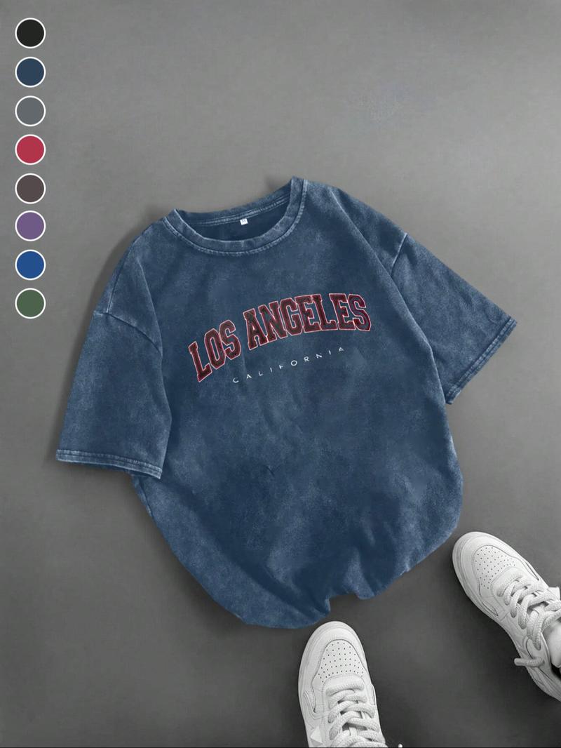 Men's Los Angeles Letter Print Short Sleeve Graphic Tee, Vintage Trendy Casual Round Neck T-shirt for Daily Wear, Men's Summer Outfit, Tops