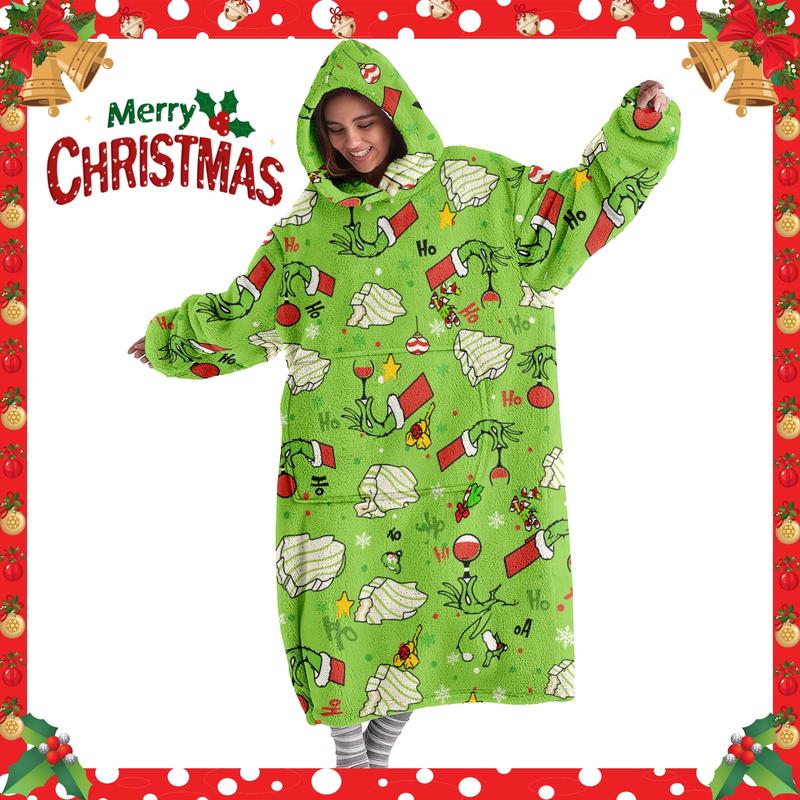 hoodie blanket，Wearable Blanket，Hooded Blanket, Wearable Throw, Christmas Monster Hoodie Blanket, Digital Print Flannel, Soft Warm, Sofa Cover, Home Leisure, Air Conditioning，Christmas Gift,Valentine's Day gift, Cartoon Pattern Blanket
