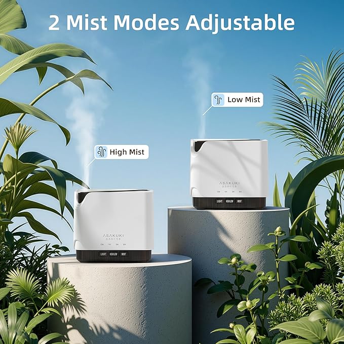 ASAKUKI 700 ml Premium Essential Oil Diffuser, 5 in 1 Ultrasonic Aromatherapy Fragrant Oil Vaporizer Humidifier, Timer and Auto-Off Safety Switch, 7 LED Light Colors