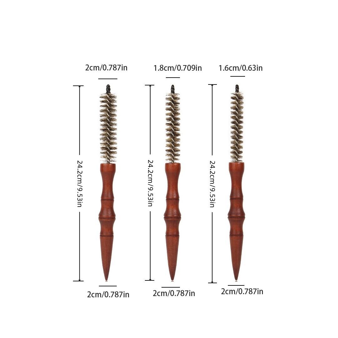 Mini Boar Bristle Round Brush for Short Hair,-0.78-0.70-0.62 Inch Diameter Small Round Barrel Brush for Blow Drying Anti Static Quiff Mini Comb with Wooden Handle for Blow Drying Straightening Curling Wet Thin or Short Hair