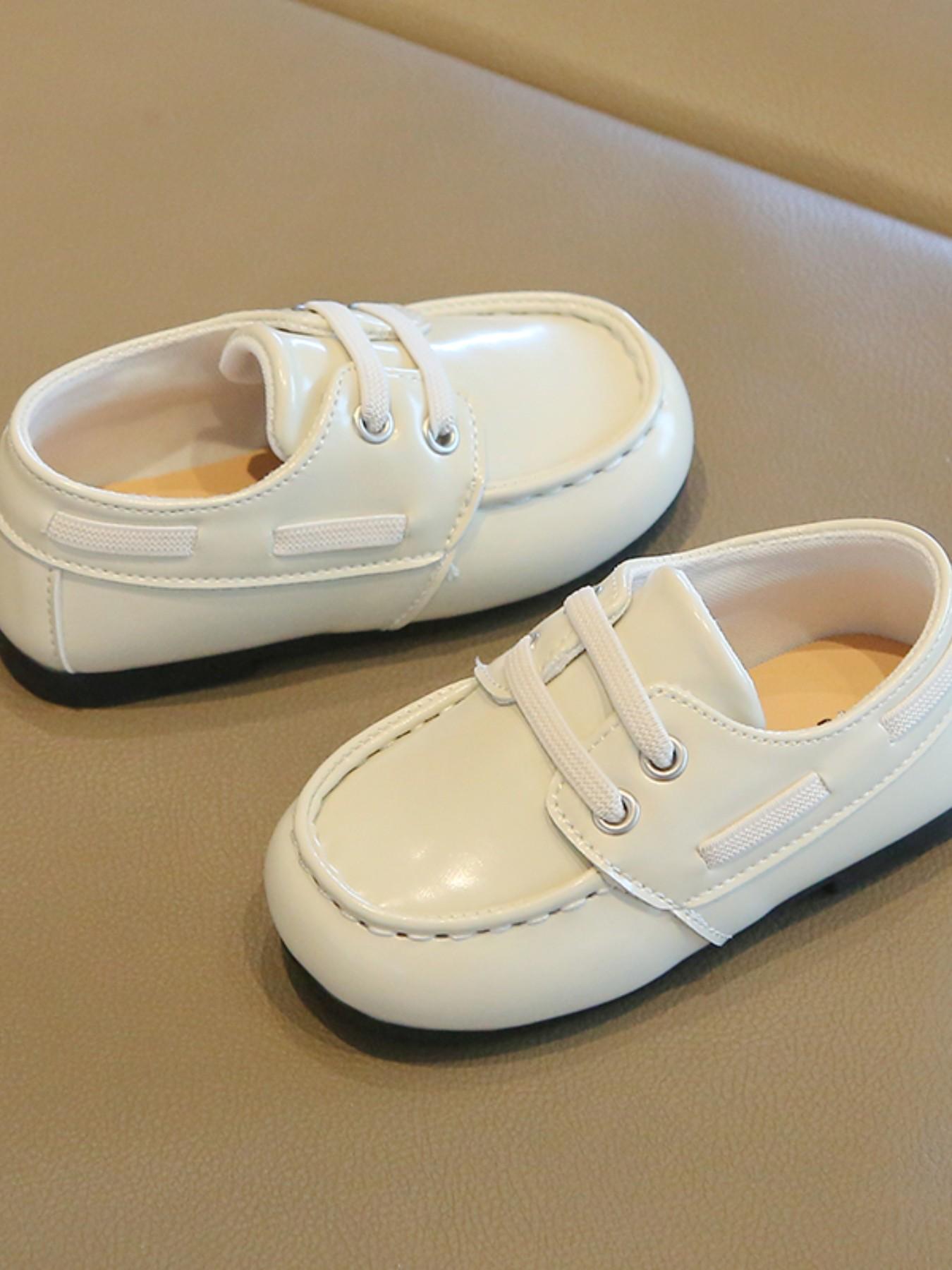 Unisex Soft Sole Elastic Band Loafers, Glossy PU Anti-Slip Round Toe Flat Shoes, British Style Baby Walker Shoes for Daily/formal Occasions