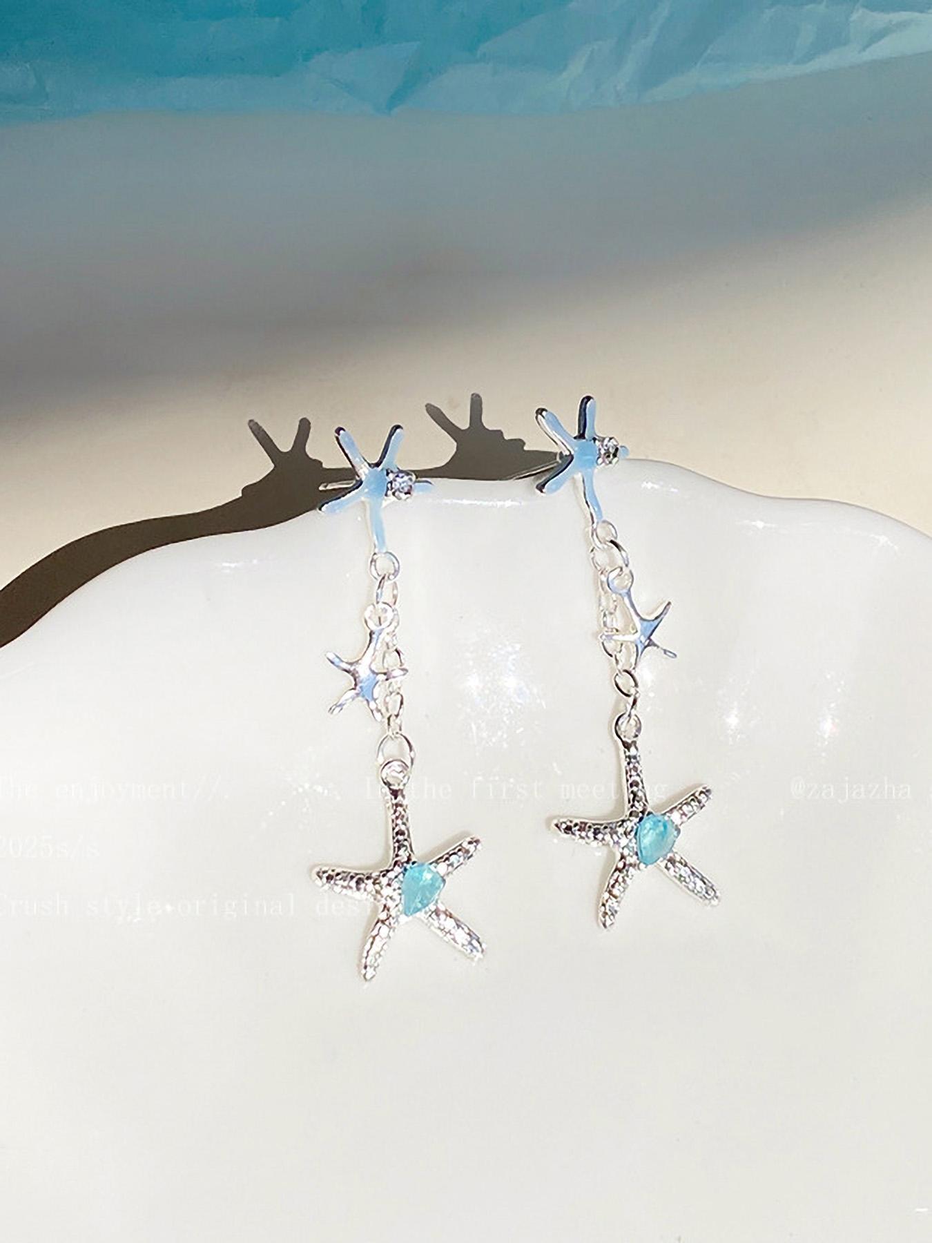 Elegant Multi-Layer Silver Color Glass Pearl Shell Starfish Pendant Necklace, Women's Fashion Jewelry, Perfect Gift Idea