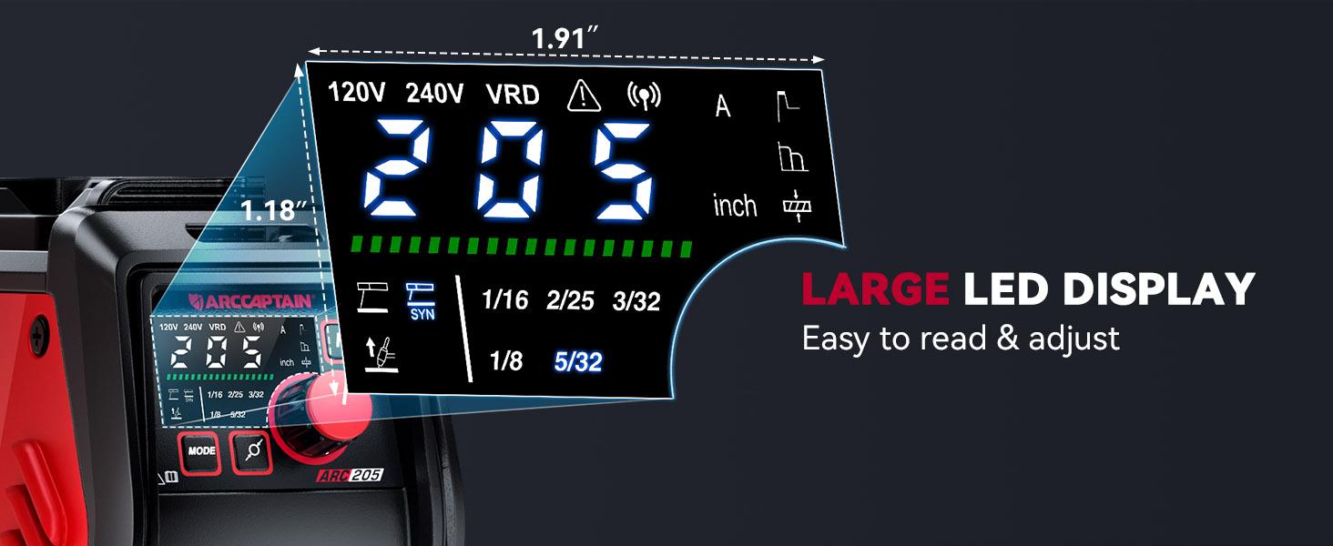 ARCCAPTAIN iControl ARC205 Pro Stick Welder, [APP Control] 205Amp ARC/Lift TIG Welding Machine, Large LED Display, IGBT Inverter 110V/220V MMA Welder with Hot Start, Arc force, and Anti-Stick Dual Voltage TIGStickArc Welder