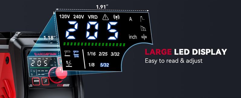 ARCCAPTAIN iControl ARC205 Pro Stick Welder, [APP Control] 205Amp ARC/Lift TIG Welding Machine, Large LED Display, IGBT Inverter 110V/220V MMA Welder with Hot Start, Arc force, and Anti-Stick Dual Voltage TIGStickArc Welder