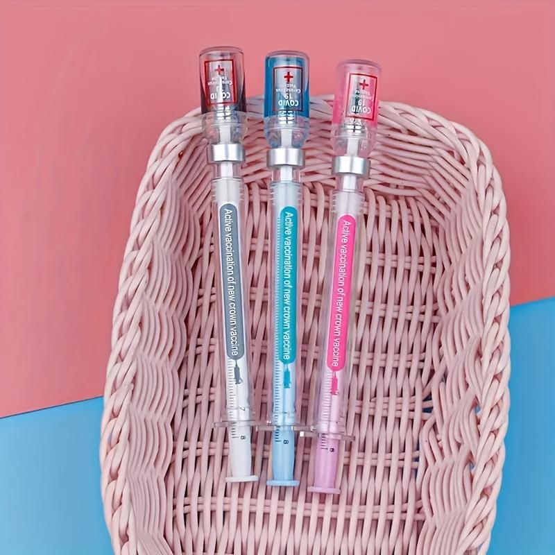 3pcs, syringe-shaped gender-neutral pen, novel decompression signature ball pen, medical vaccine-themed writing tool suitable for nurses, doctors, and students