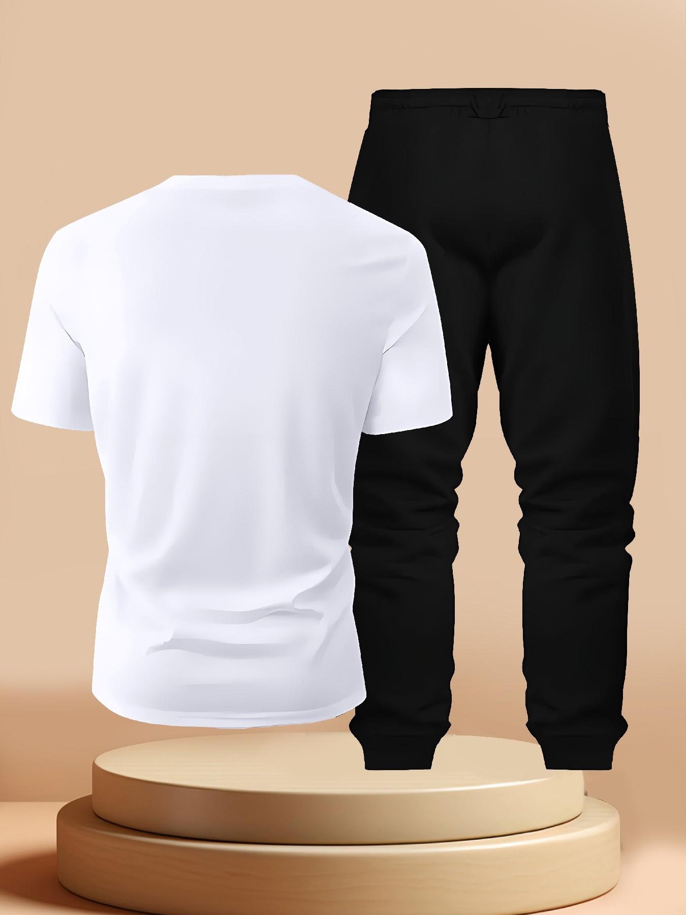 American Vintage New York 1970s Paradise City Print, Men's Short Sleeve Tee + Joggers Set, Summer Urban Style, Slim Fit, Regular Length