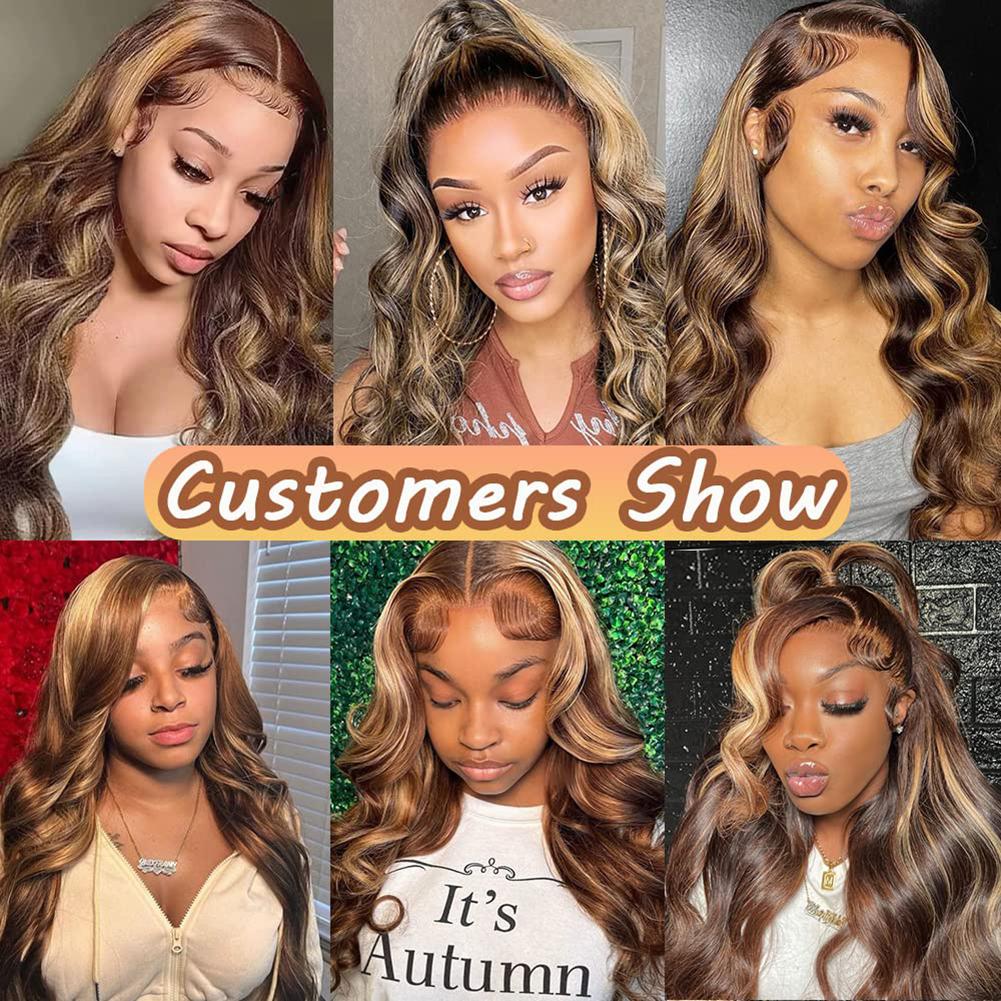QUANDIAN 13x6 Body Wave Highlight Ombre Lace Front Wig Human Hair HD Lace Front Wigs Human Hair 200 Density P4/27 Colored Honey Blonde Wig Springtok QUANDIAN 13x6 Body Wave Highlight Ombre Lace Front Wig Human Hair HD Lace Front Wigs Human Hair 200 Density P4/27 Colored Honey Blonde Wig Springtok
