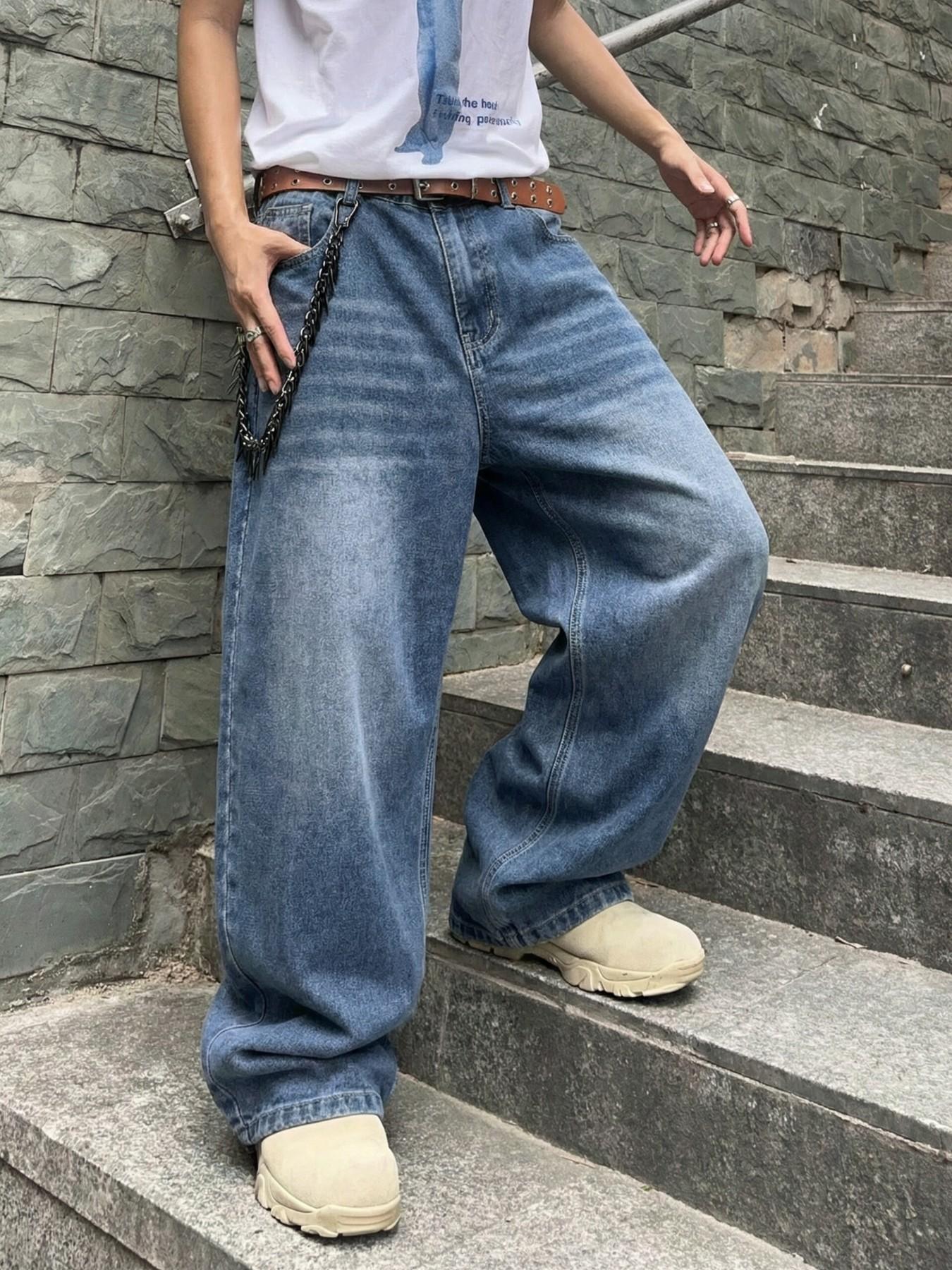 Men's Vintage Washed Loose Fit Wide Leg Jeans Pants, Menswear Long Y2K Street Style Denim Jeans, Perfect Gift for Boyfriend & Husband