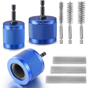 Copper Pipe Cleaner for Drill Set Includes External Stainless Steel Wire Bore Brushes, Internal Tube Cleaning Brushes, Replacement Plumbing Tools (1/2", 3/4", 1",Blue)