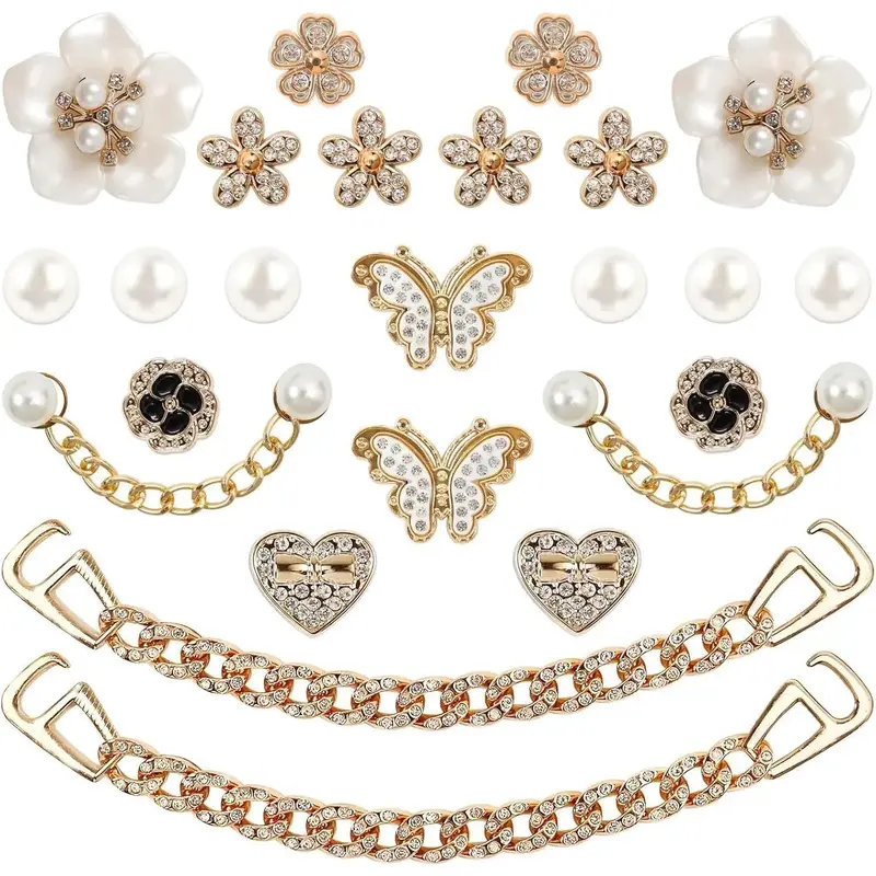 Bling Rhinestone Shoe Charms - 24 Pcs Style 1, 18/20/22/24 Pcs Options, Flower & Pearl Decorations, DIY Sports Shoe Accessories for Sandals, Slipper Straps, Ideal for Birthday Parties, Rhinestone Shoes Charms