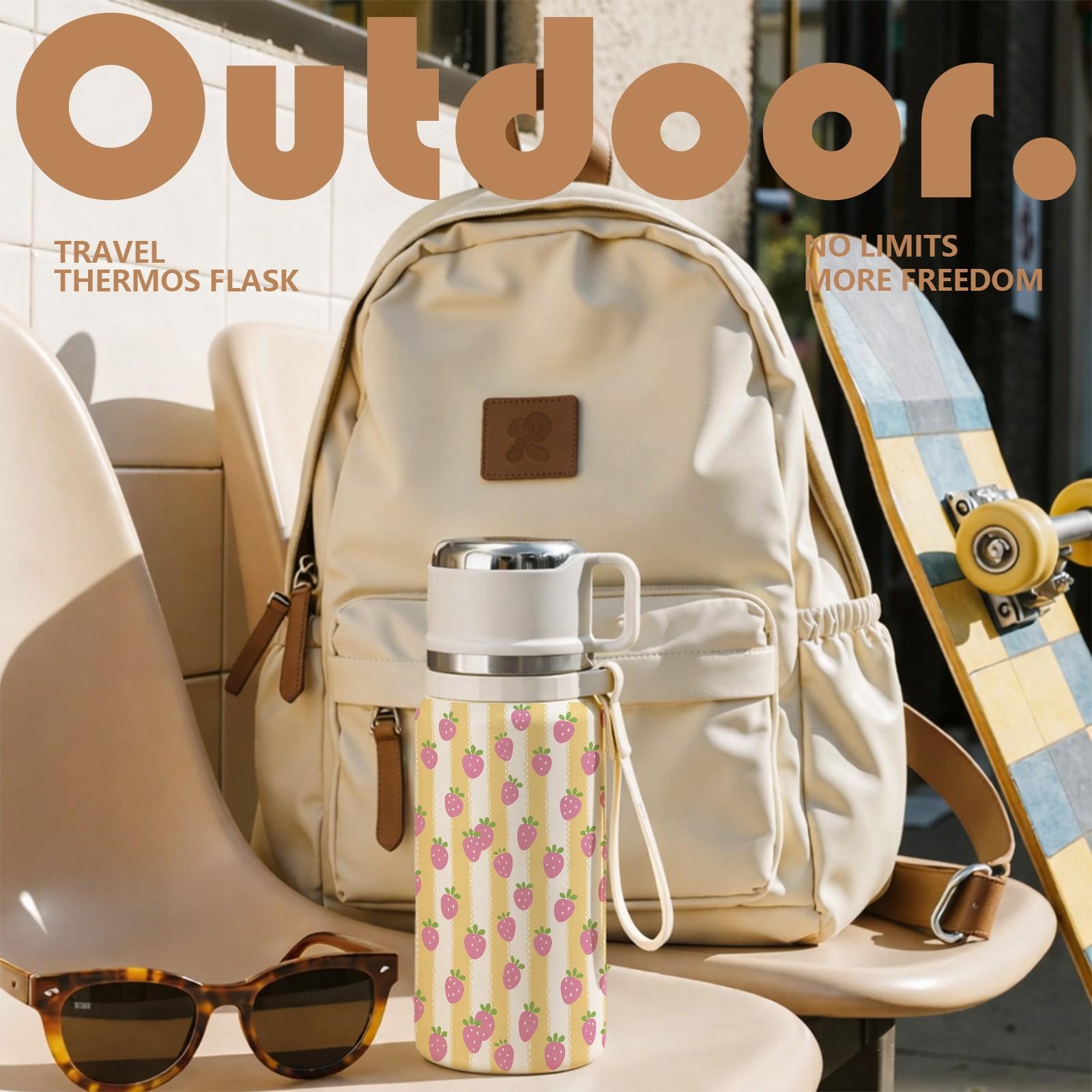 1 Pc Vacuum Mug, 600ml Thermal Mug, Double Wall Insulated Cup, Leak Proof Skinny Tumbler With Handle And Strap, 48 Hours Hot 24 Hours Cold, Portable Travel Mug For Coffee Tea Milk, Gift For Women Men Holiday Daily Use