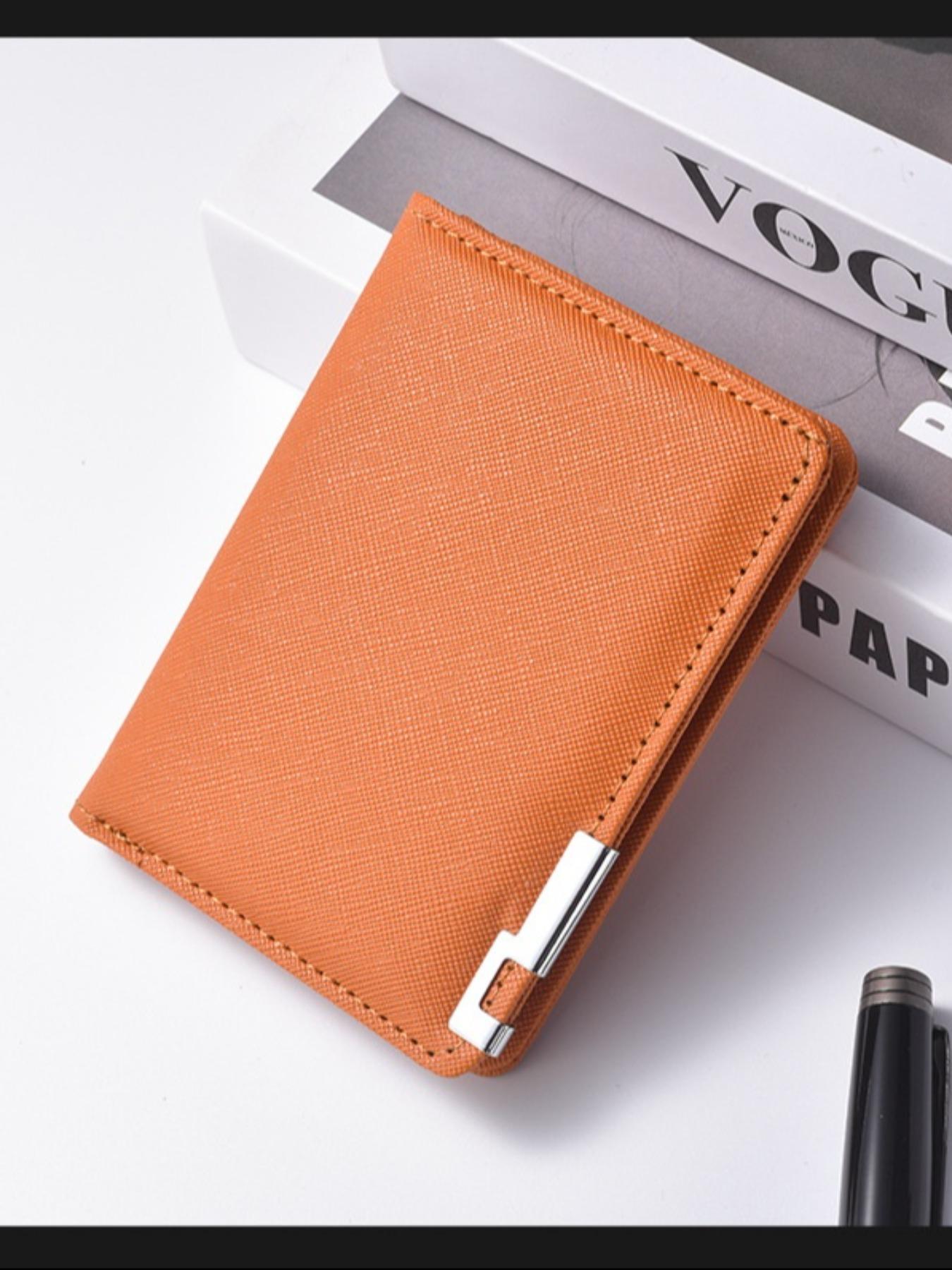 Men's Short Leather Wallet with Iron Edge Cross Texture, Multi-Card Slots Money Clip Card Holder, High-End Style Men's Wallet