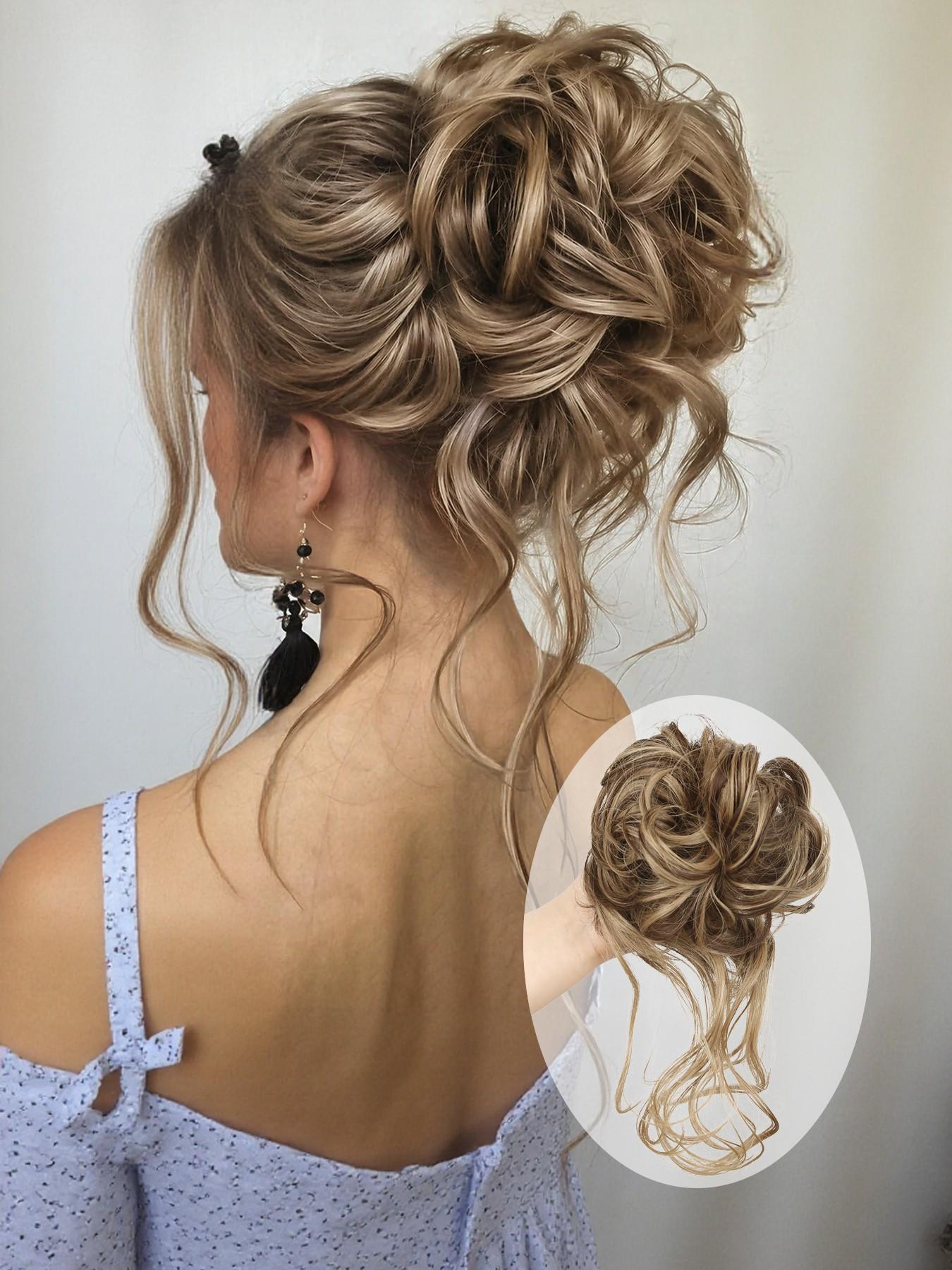 10 INCH Messy Bun Synthetic Extension Hair Piece Tousled Updo Hair Buns Extension Elastic Hair Band Hair Pieces Synthetic Curly Hair Bun Scrunchie Wavy Synthetic Hair For Women Girls