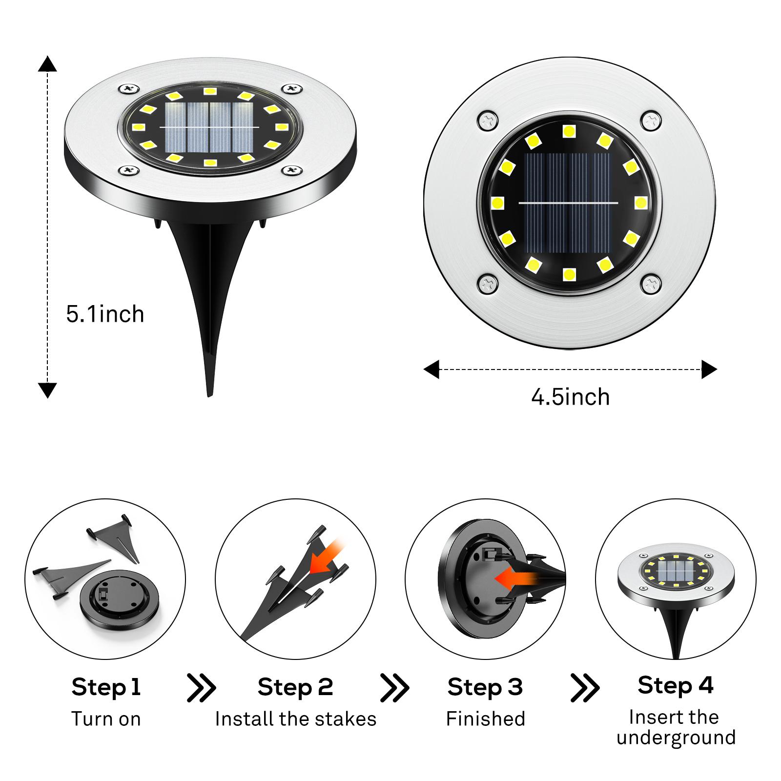 Earrck Solar Outdoor Lights, 12 LEDs Solar Garden Lights/Warm&White Super Bright in-Ground Lights/IP65 Waterproof/Solar Disk Lights for Garden&Yard&Walkway&Patio&Lawn&Driveway&Pathway&Pool&Outdoor(8/12Pack)