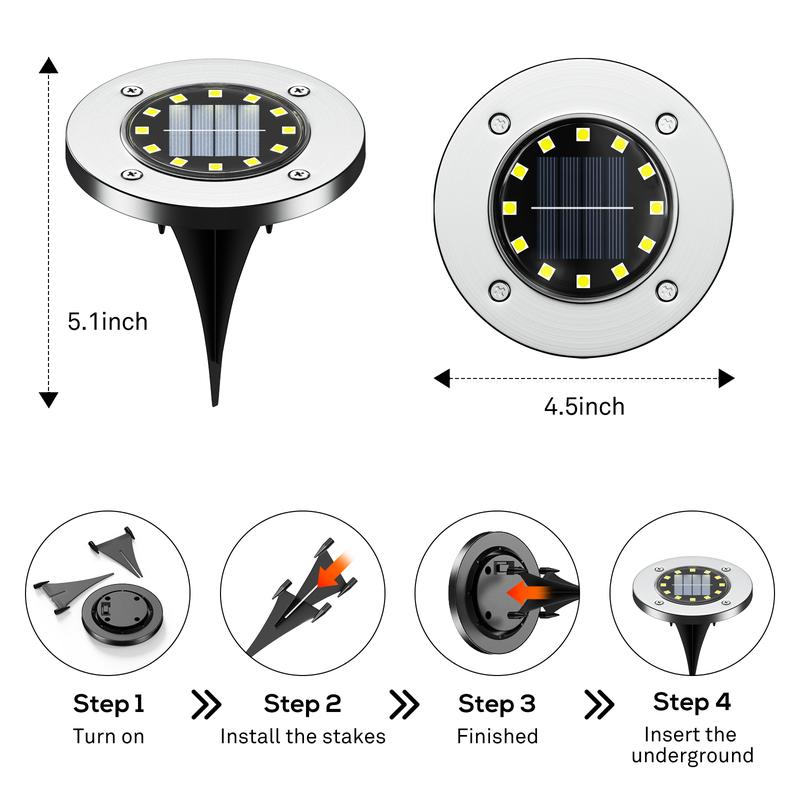 Earrck Solar Outdoor Lights, 12 LEDs Solar Garden Lights/Warm&White Super Bright in-Ground Lights/IP65 Waterproof/Solar Disk Lights for Garden&Yard&Walkway&Patio&Lawn&Driveway&Pathway&Pool&Outdoor(8/12Pack)