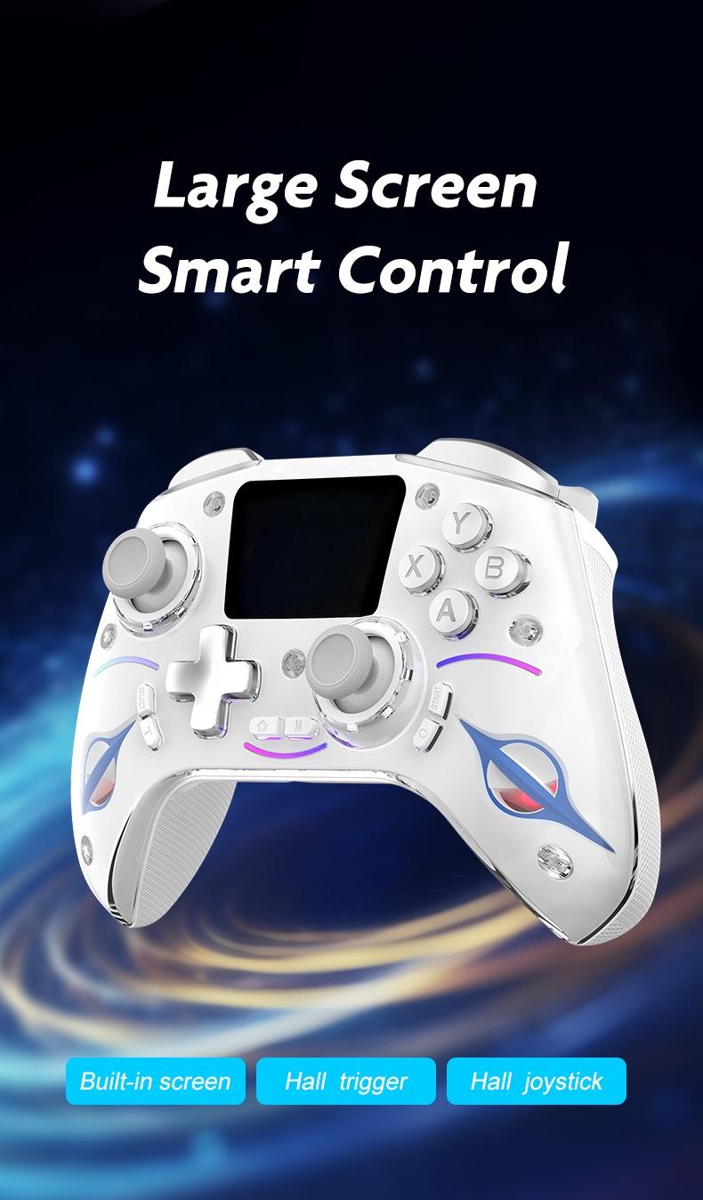 New Smart Large Screen Game Controller, Wireless Gaming Controller, Wireless Hall Effect Joysticks, Multi-Platform Dual Hall Sensor PC/switch/iOS/android/ps4, RGB Lights