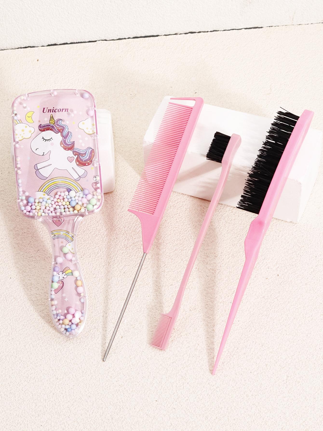 4-Piece Hair Styling Set, Cartoon Sand Cushion Massage Comb, Nylon Brush, Tail Comb, Edge Control Brush, Durable Abs Handle