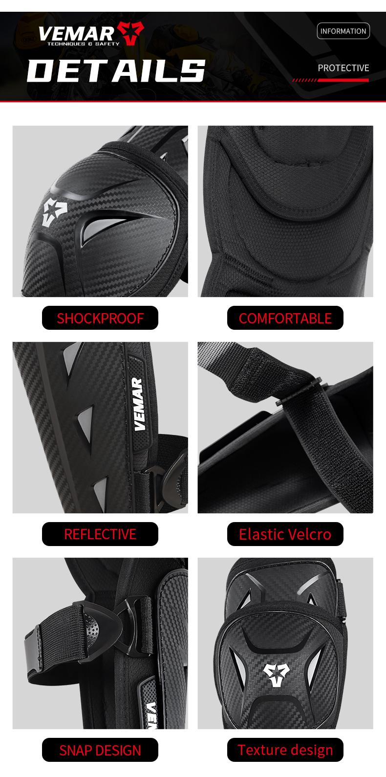 Vemar 4-Piece/Set Motorcycle Knee and Elbow Pads Set, Long Protective Gear for Cycling, Unisex Elbow Guards Knee Protector for Safety Motorbike Riding