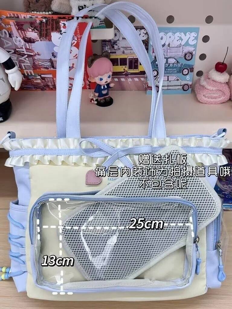 New Nylon/Polyester Ita Bag for Lolita Girls - Transparent Large-Capacity Shoulder Tote, Crossbody, DIY Display Casual Handbag
