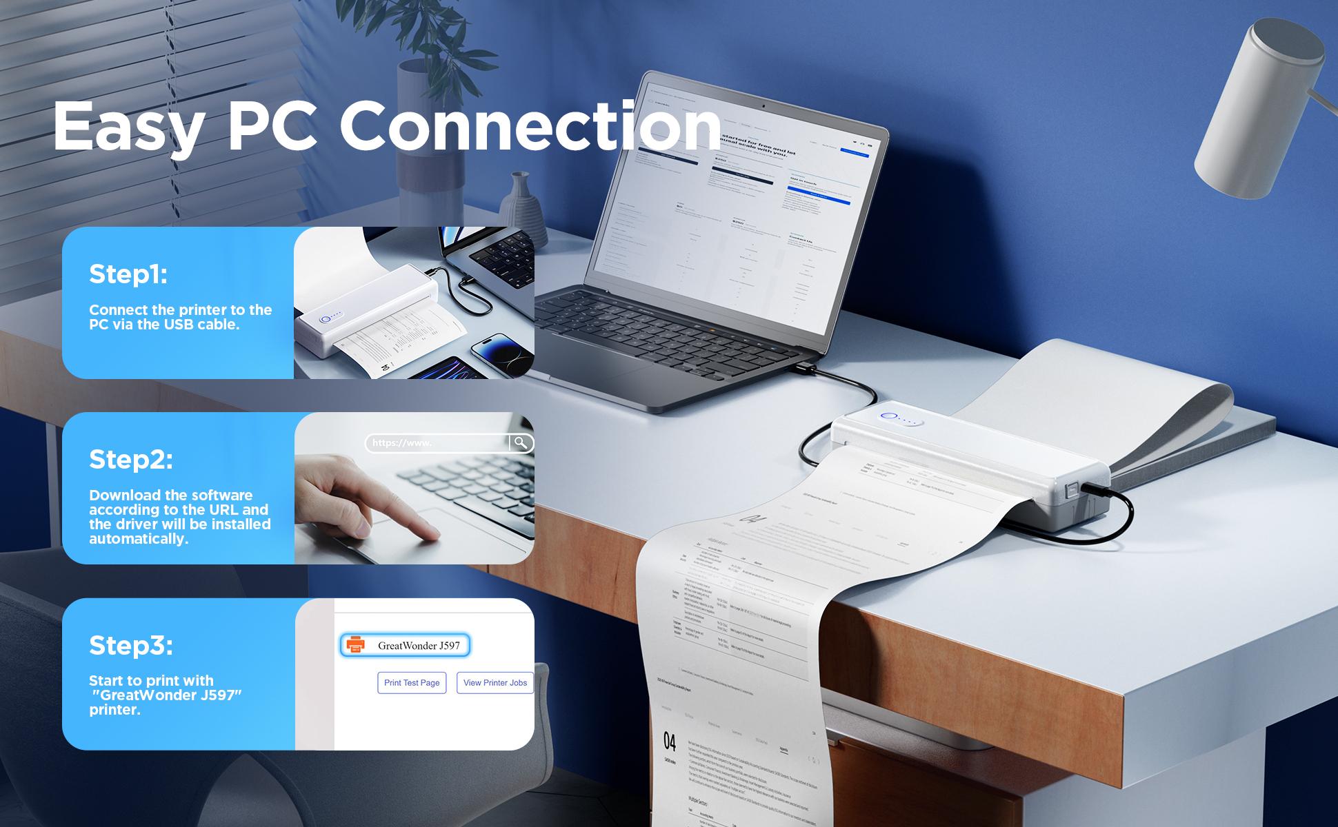 A4 Thermal Printer Bluetooth Compatible with IOS Android-Support 8.5X11 US Letter A4 Paper 2"3"4“-Inkless Printers for Home Use Office Car