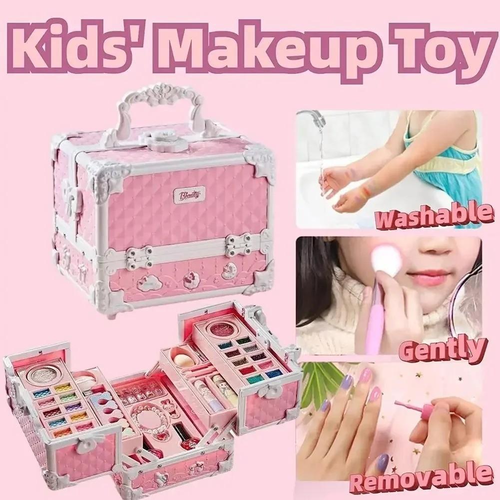Kids Makeup Kit for Girls, Washable Real Makeup Set with Cosmetic Case, Pretend Play Beauty Set for Dress Up, Birthday Christmas Easter Gift for Little Girls