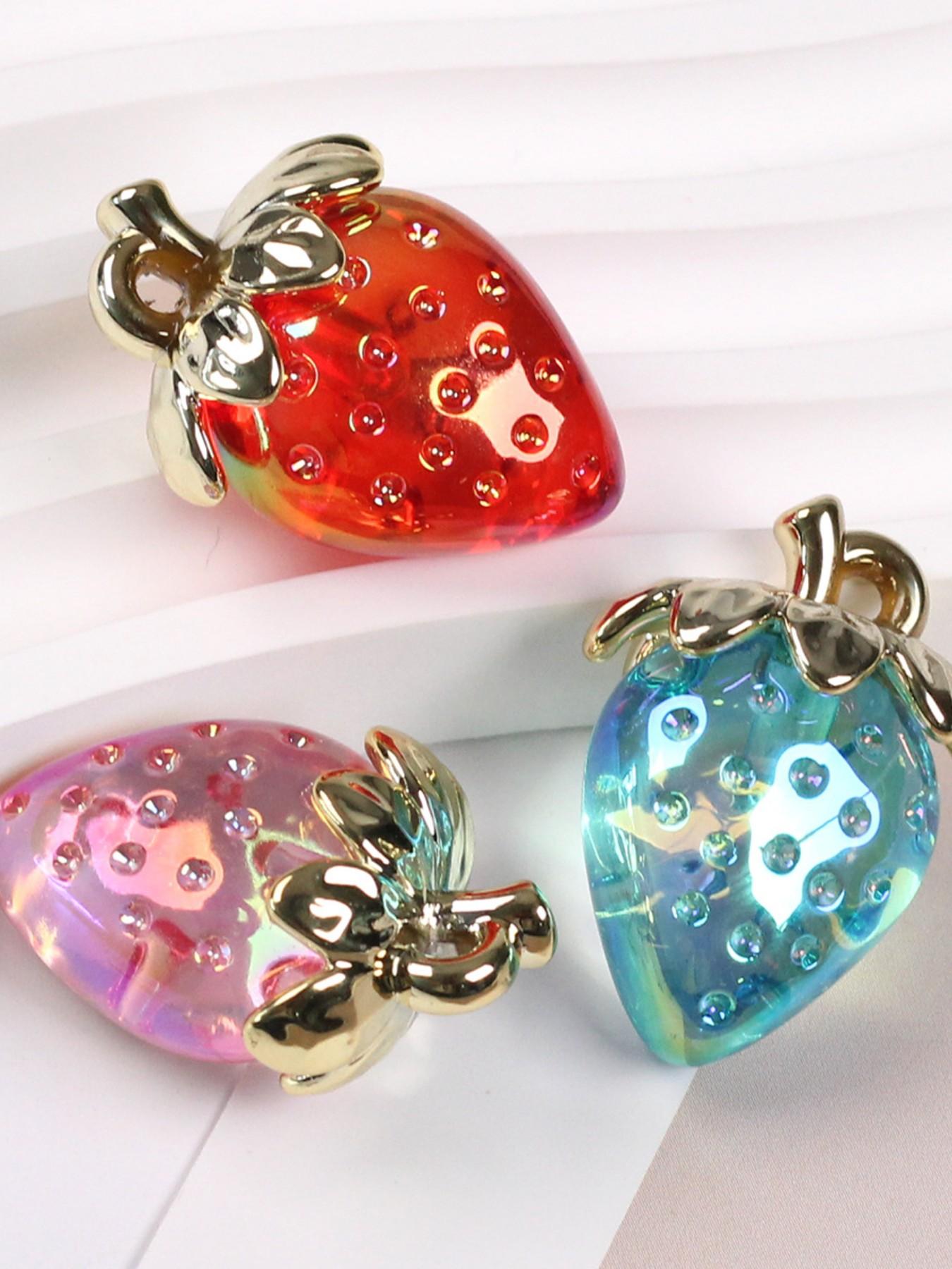 2pcs Transparent Acrylic Strawberry Pendant, DIY Hair Accessories, Phone Chain, Bracelet, Necklace, Keychain, Christmas Gift