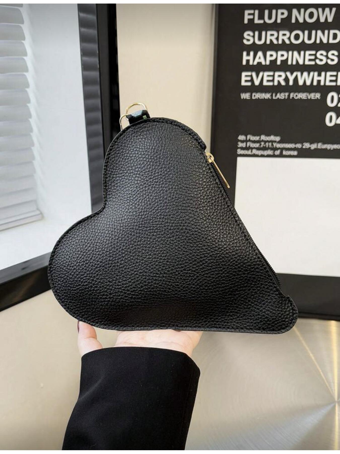 Women's Fashion Personalized Heart Shaped Solid Color PU Leather Mini Handbag Elegant Coin Wallet Retro Daily Work Commuter Wallet Handbag Chic Handbag Vintage Chic Purse