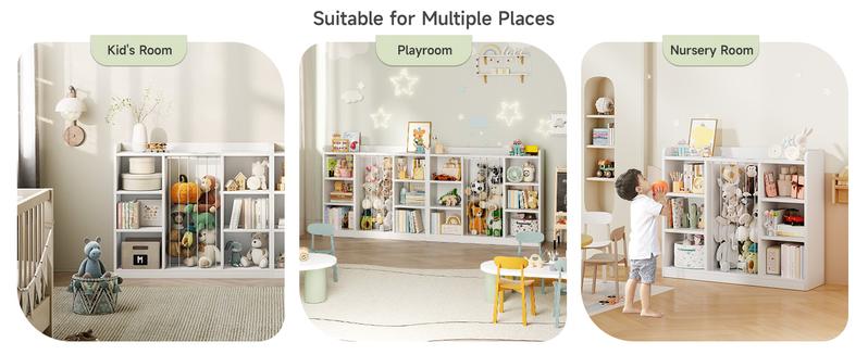 ONBRILL Toddler Stuffed Animal Zoo, Toy Storage Organizer for Playroom, BookShelf for Kids Rooms, Plush Toy Organizers and Storage, Elastic Band Child Bookcase, Toy Shelf with 8 Storage Cubbies