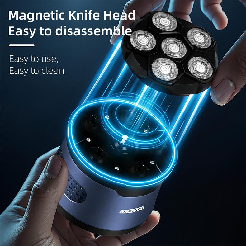 Weeme Head Shavers for Bald Men, Upgraded Magnetic Head Shaver, Multifunctional Shaving Head, Wet/dry Electric Razor, Mens Bald Head Shaver Kit, 5v Power Consumption